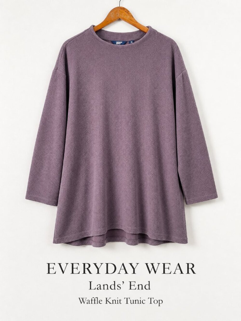 Lands’ End Waffle Knit Tunic Top 3X Plum Textured Cozy Pullover - Picture 1 of 10